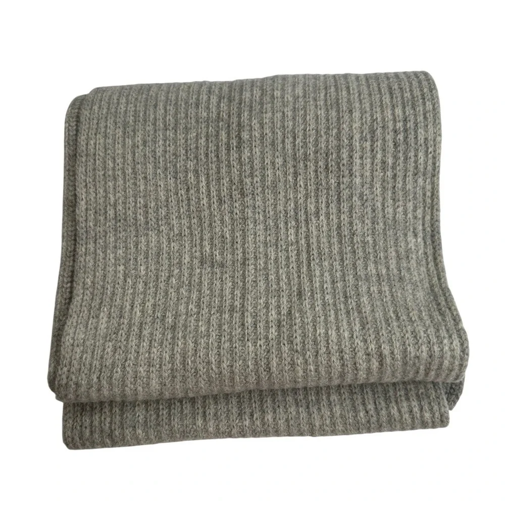 Polo Ralph Lauren Mens Grey Ribbed Wool Blend Scarf Embroidered Pony Logo NWT